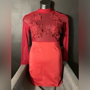 Red Lace Women's Dress Mesh Medium